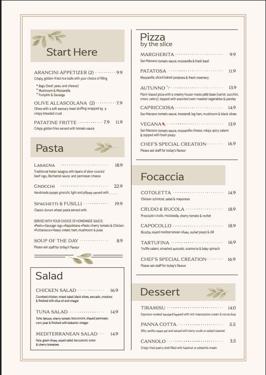 Menu page 1